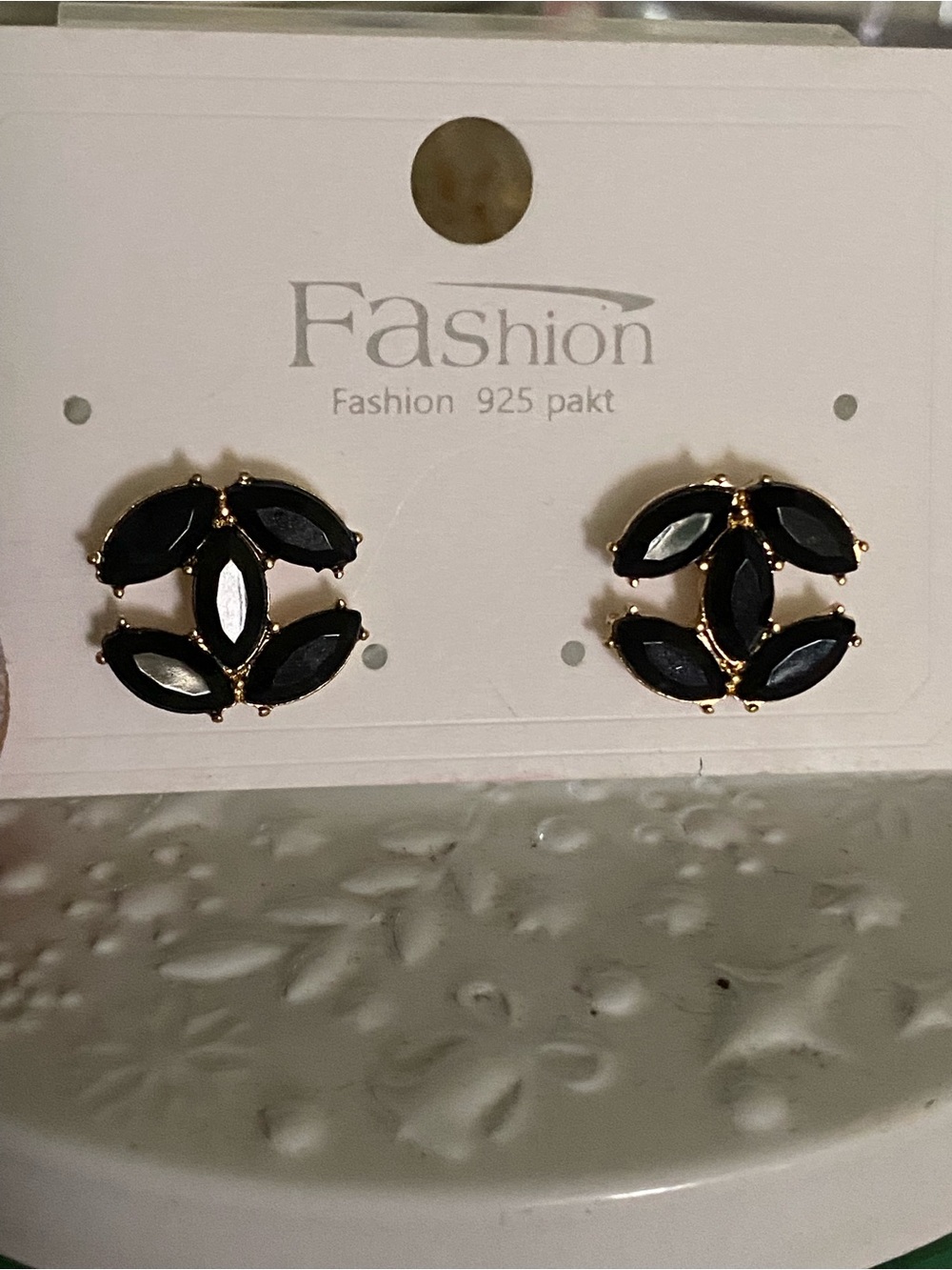 Gold-Tone Black Crystal Cluster Stud Earrings by Fashion